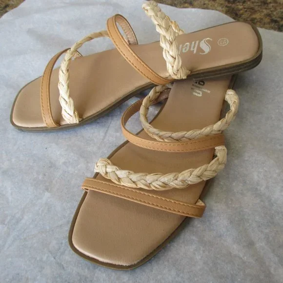 New Shein Women's Sandals Size 7.5 Beige Color Sandals - Picture 4 of 8